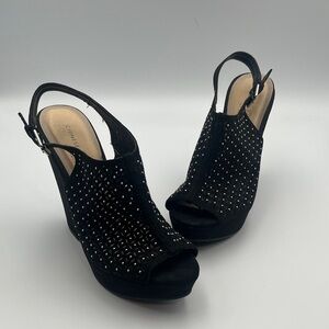 Chinese Laundry Black Studded Slingback Wedges With Cutouts